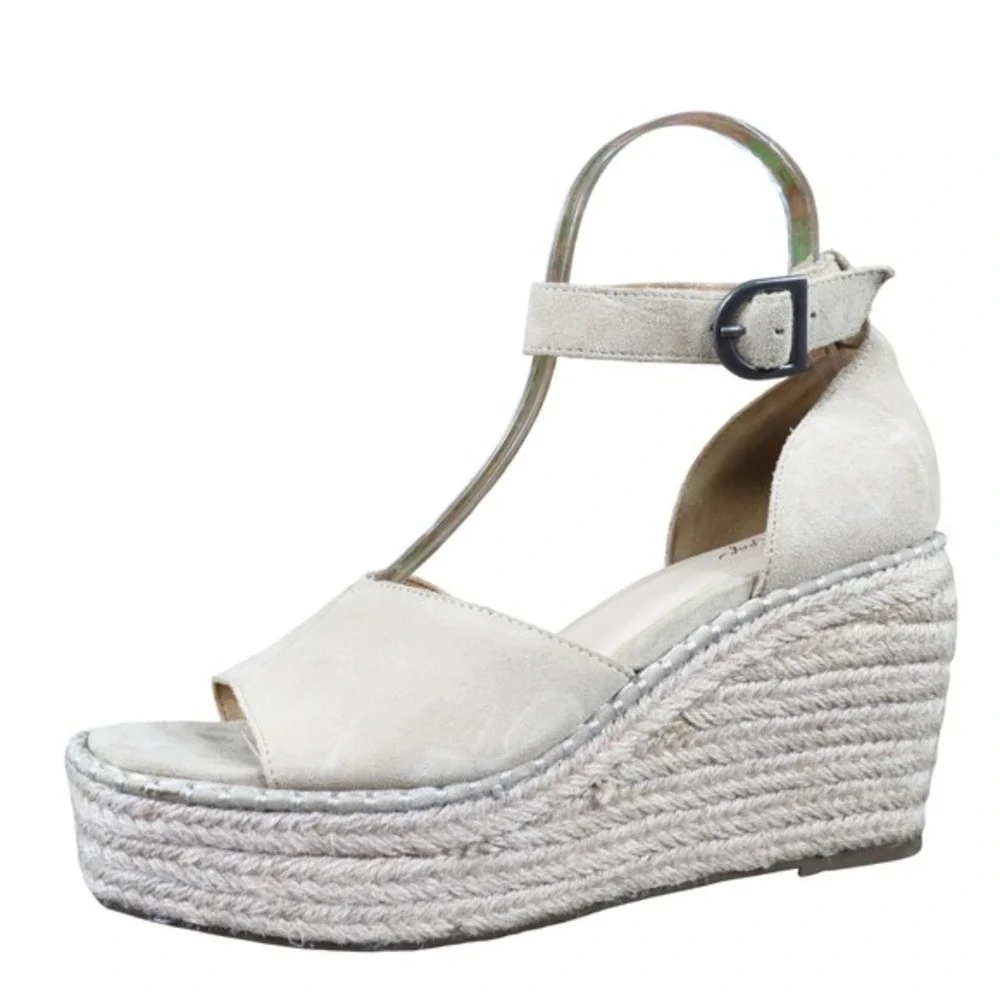 Crown Vintage Jaussie Women's 8.5 Beige Suede Espadrille Wedge‎ Sandals Platform